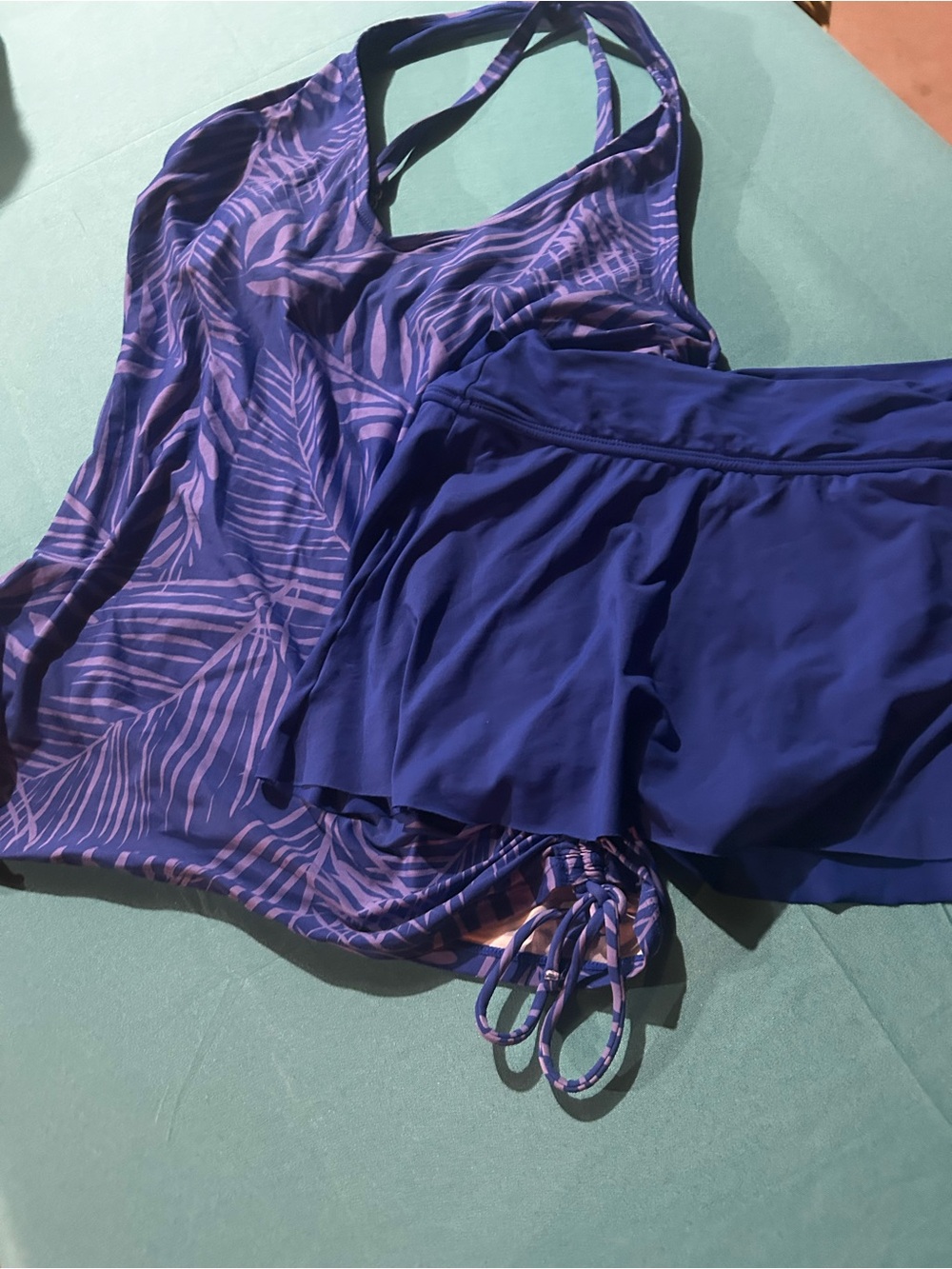 Purple/blue Printed Swim Coverup Tank with Coordinating Skirted Bottom